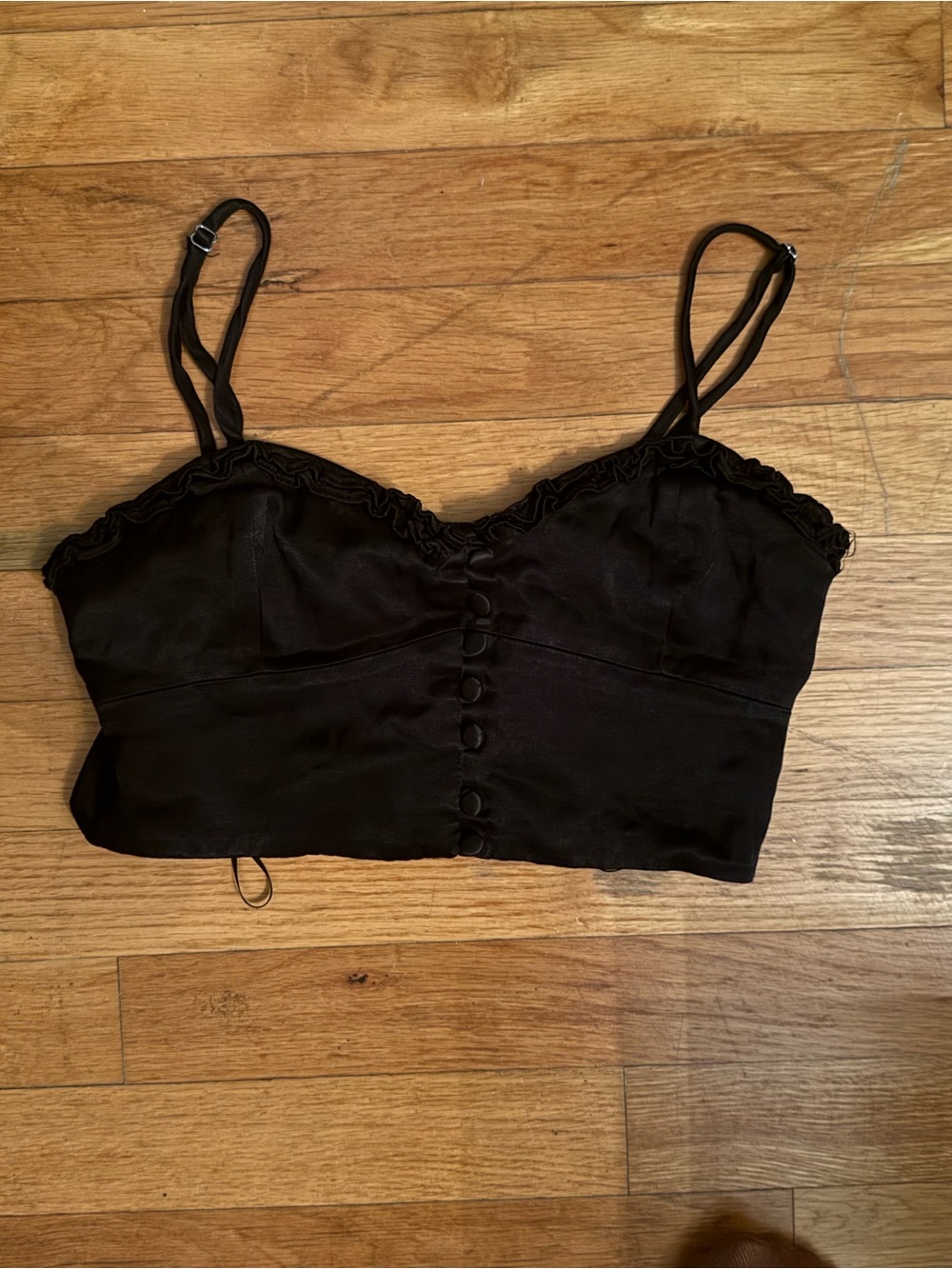 Zara Black Ruffled Button-Front Cropped Cami - Picture 3 of 3